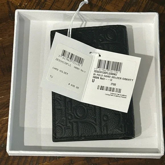 Dior Embossed Black Leather Card Holder